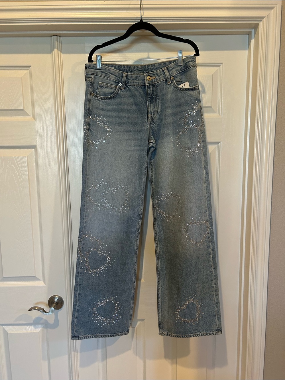 Zara Embellished Sparkle Heart Jeans, NWT, size 6